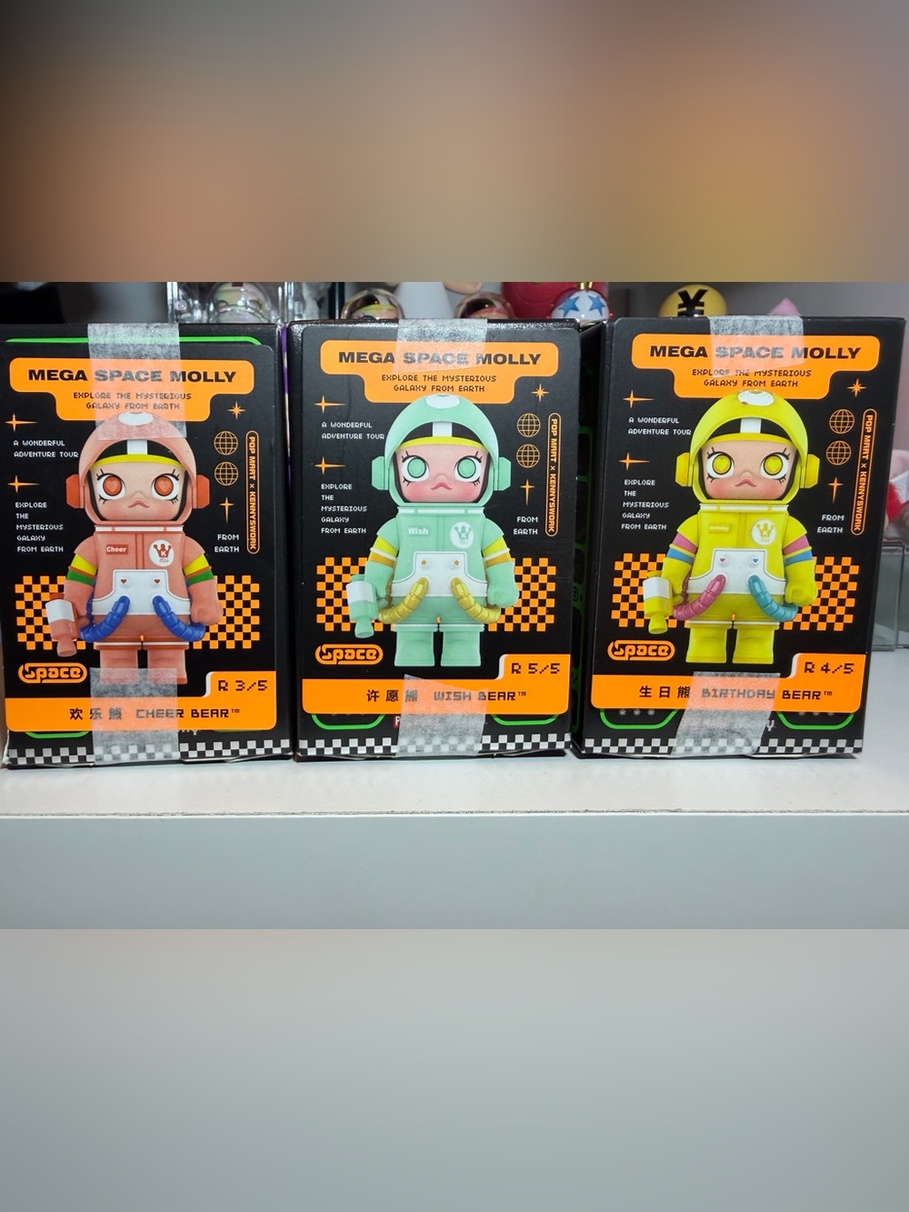 PopMart Mega Space Molly CareBear Secrets Wish Bear, Cheer Bear, & Birthday Bear